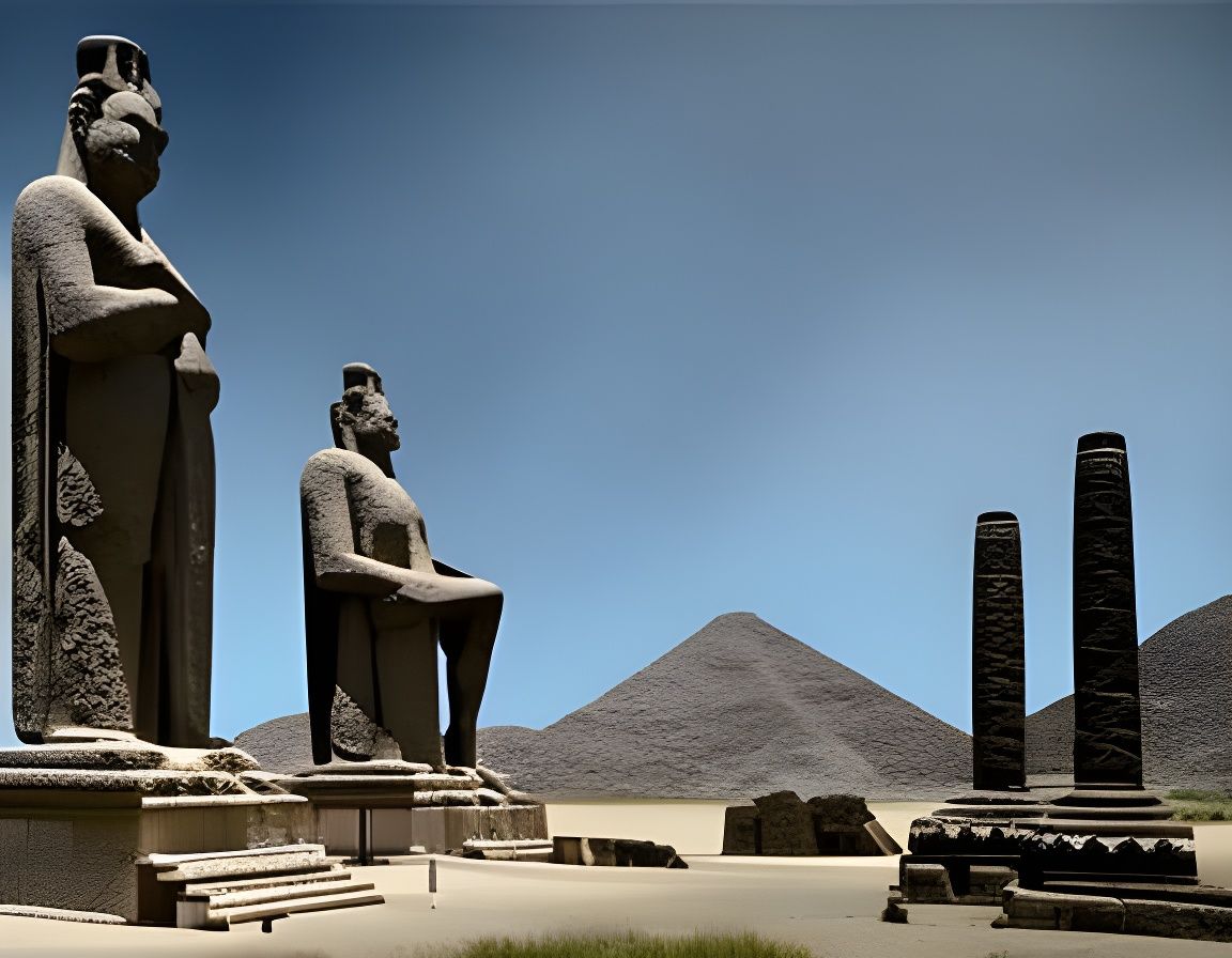 Mysterious statues amid ruins of a lost civilization