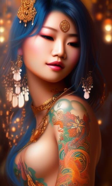 beautyful asian goddest with tattoos