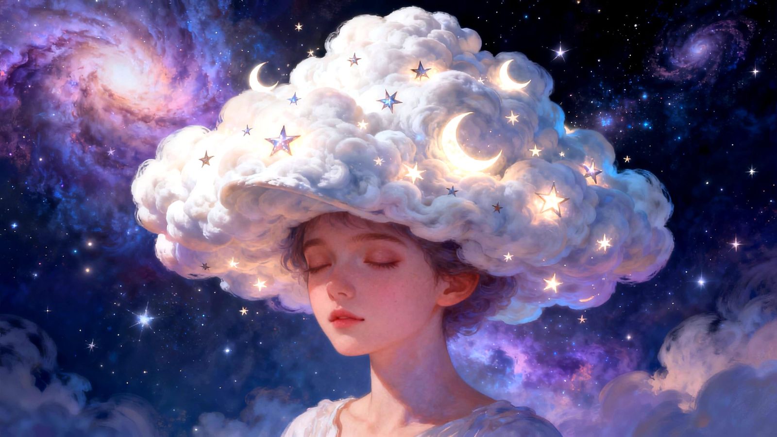 Celestial Being Wears Cloud Cap Amongst Stars