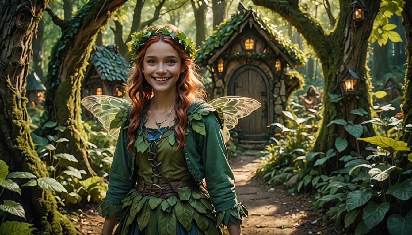 Smiling Fairy Girl Welcomes You to Forest Village