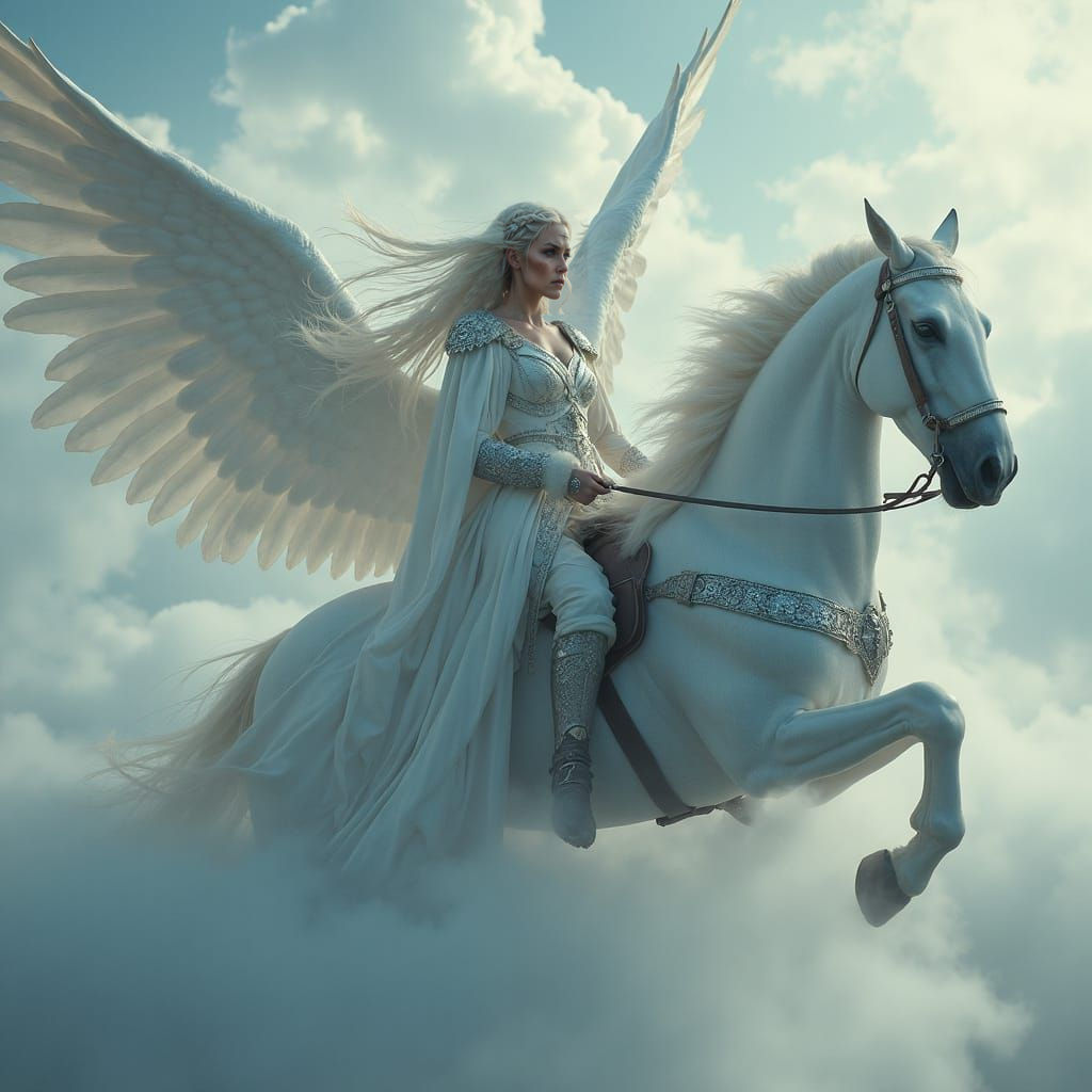 Viking Goddess Mist Rides Winged Horse