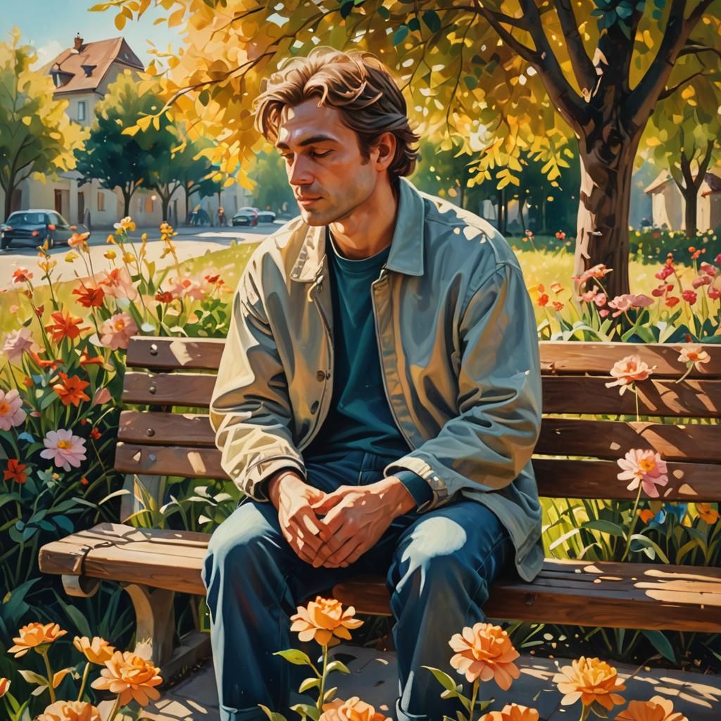 Serene Surrealist Oil Painting of Relaxed Person