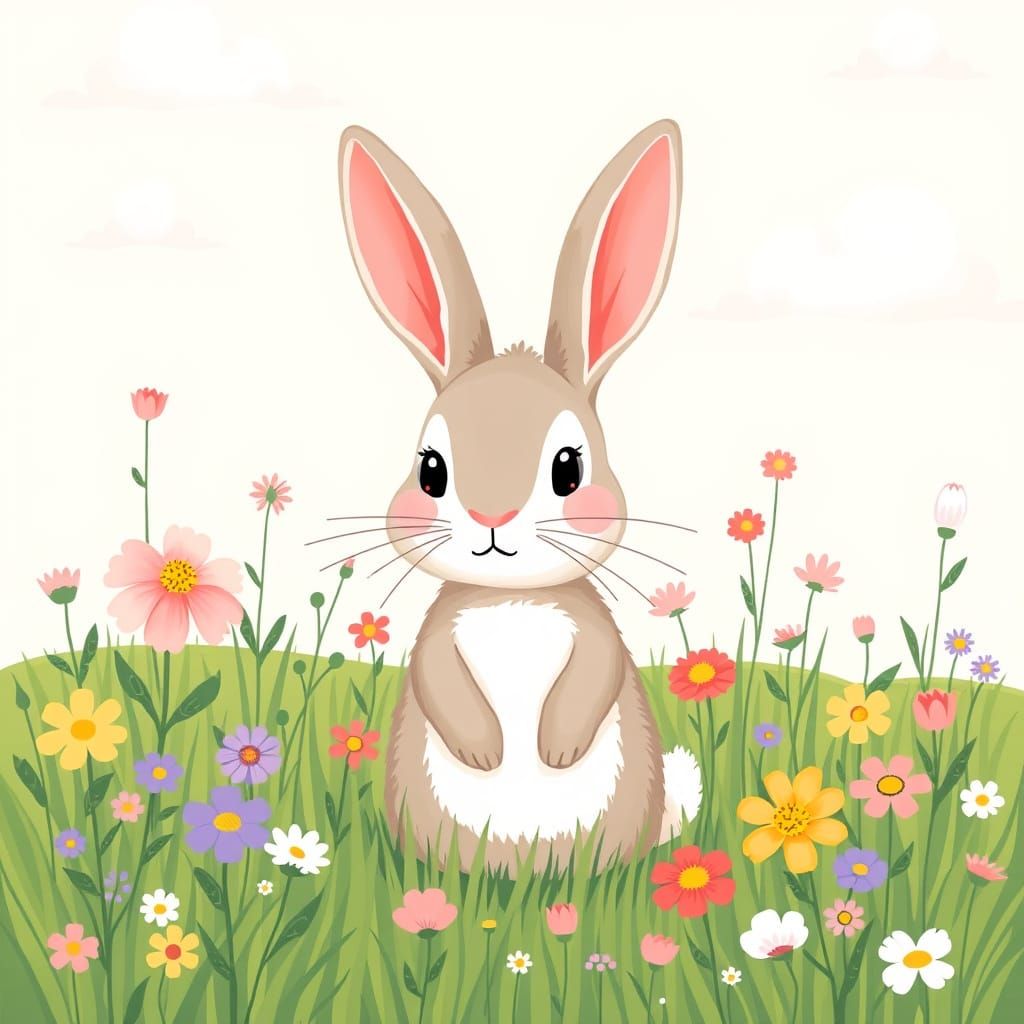 Whimsical Rabbit in a Vibrant Meadow