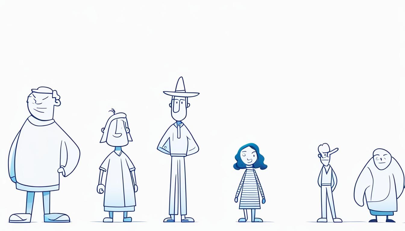 A line of different cartoon Human characters
