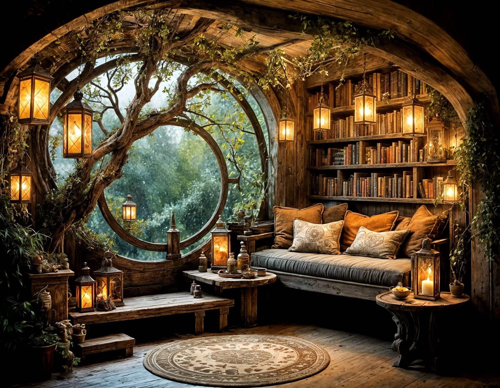 Reading nook Inside  a Log Cabin