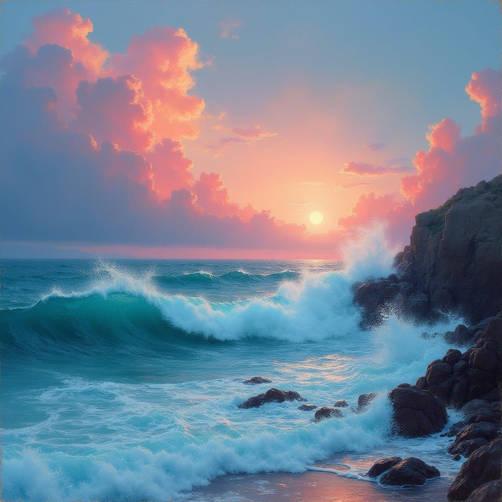 Stormy Ocean Sunset in Dramatic Art Styles