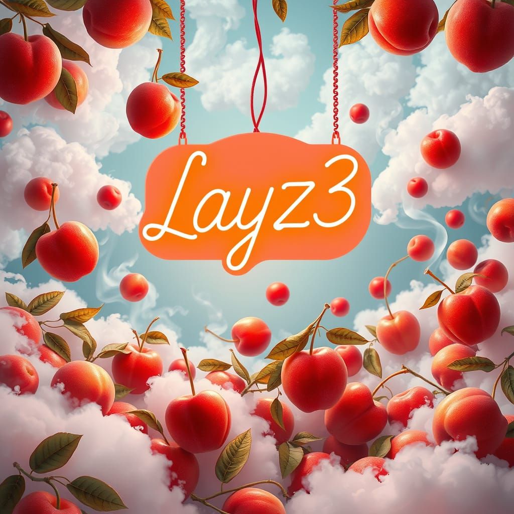 Vibrant Peach-Colored Neon Sign in Whimsical Peach and Cherr...