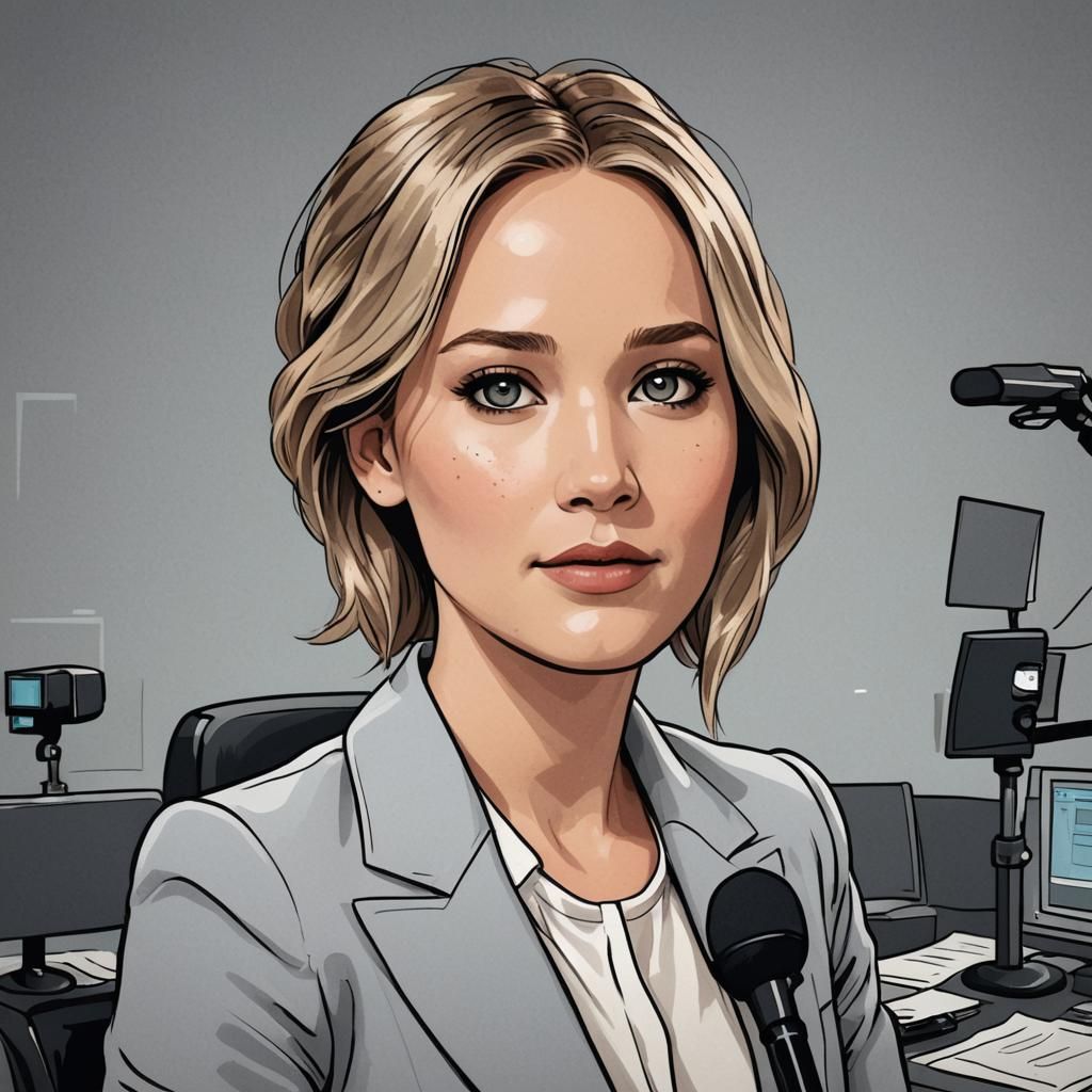 Cartoon Newscaster Inspired by Jennifer Lawrence
