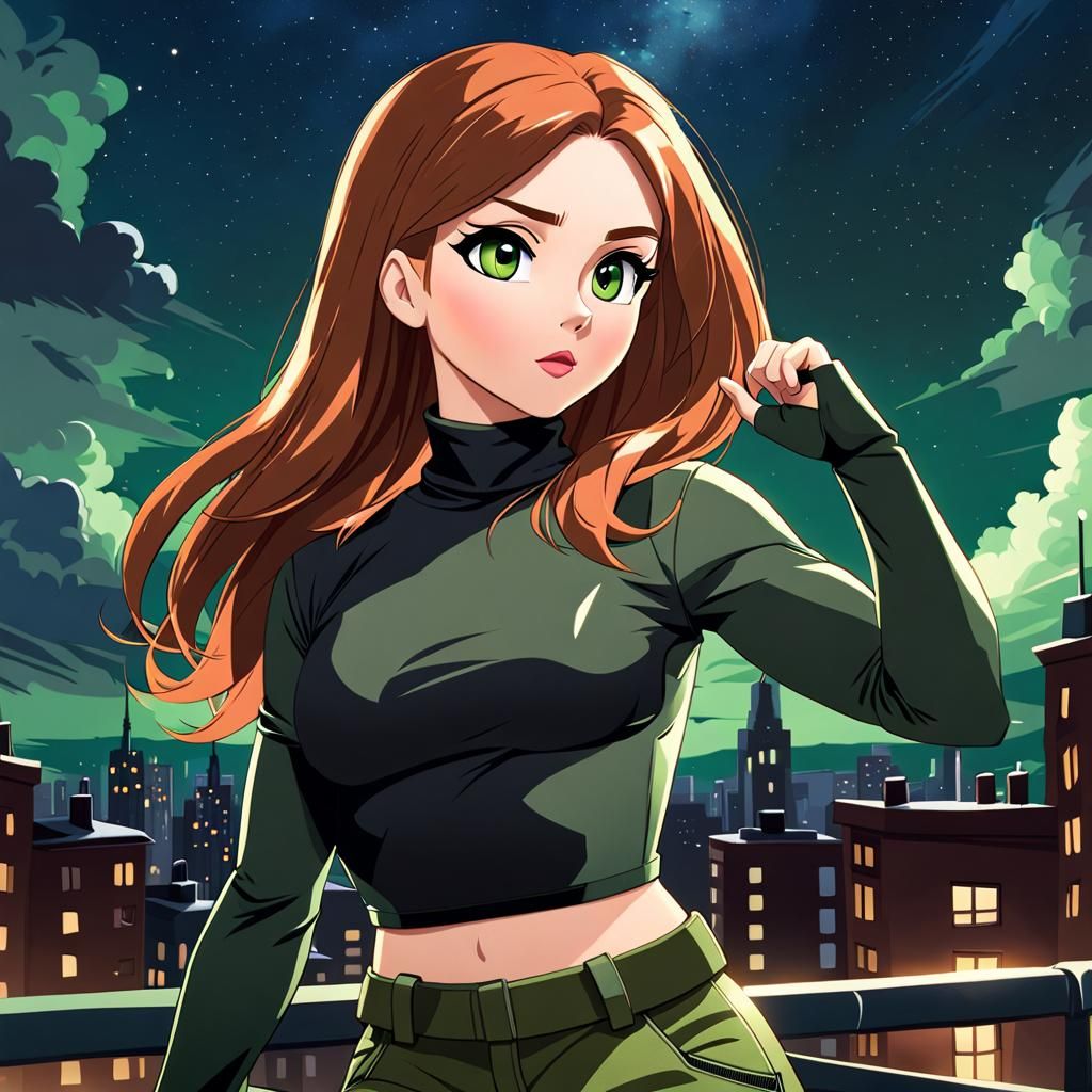 Kim Possible in Fighting Pose Under Starry Sky