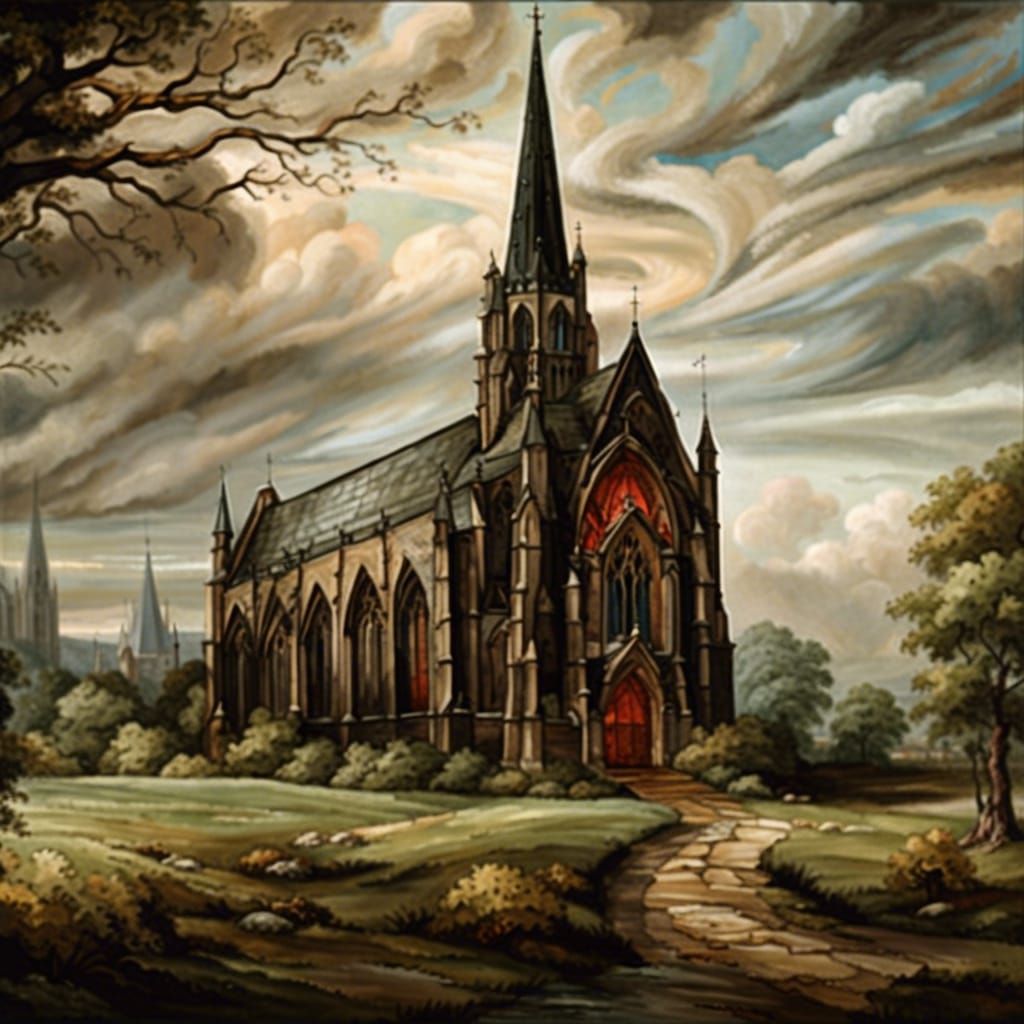 Vibrant Gothic Church Stained Glass in Dark Style