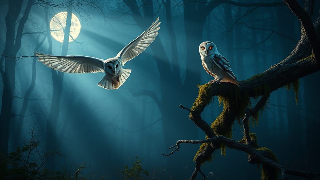 Moonlit Forest Encounter in a Dreamlike Atmosphere