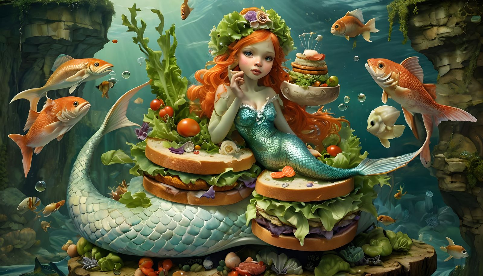 A PRETTY MERMAID ON A SANDWICH