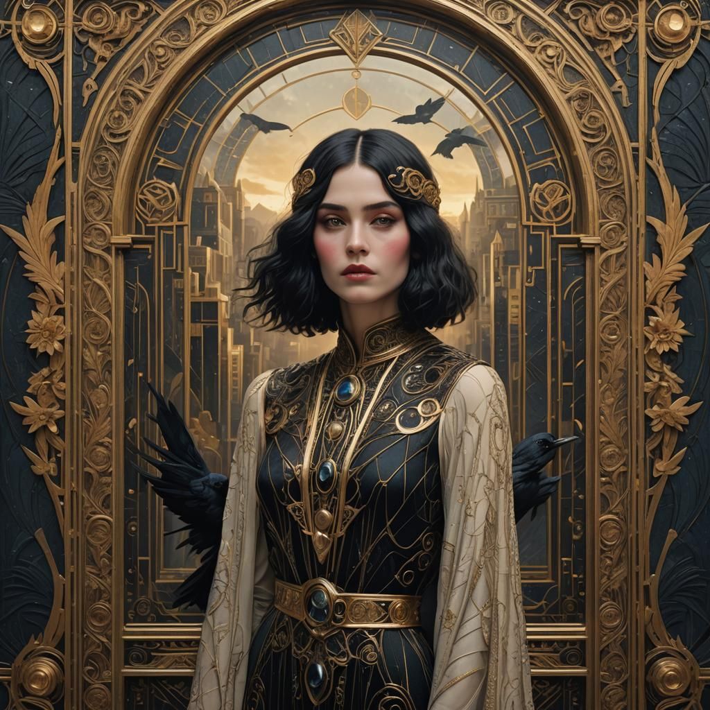 Art Deco Portrait of Girl in Klimt Style