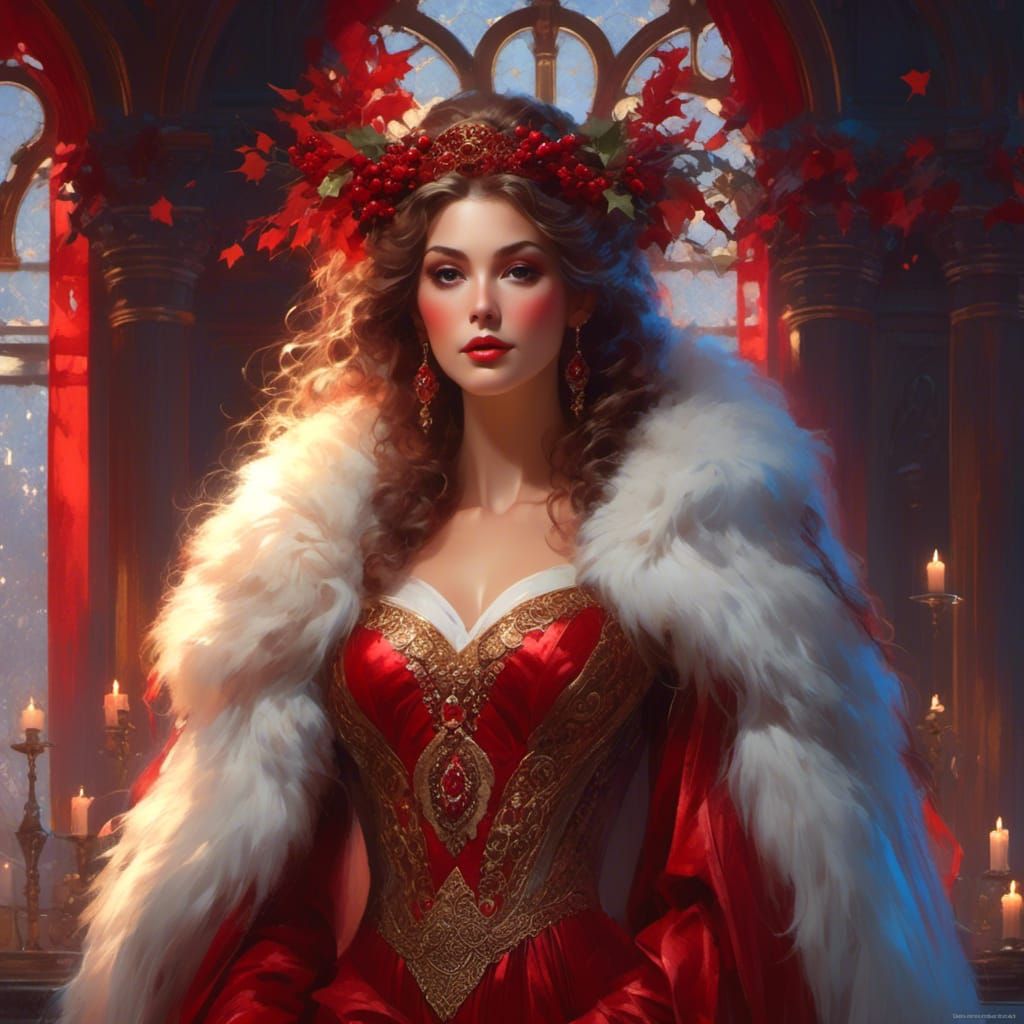 Mother Christmas Portrait in Kinkade Style