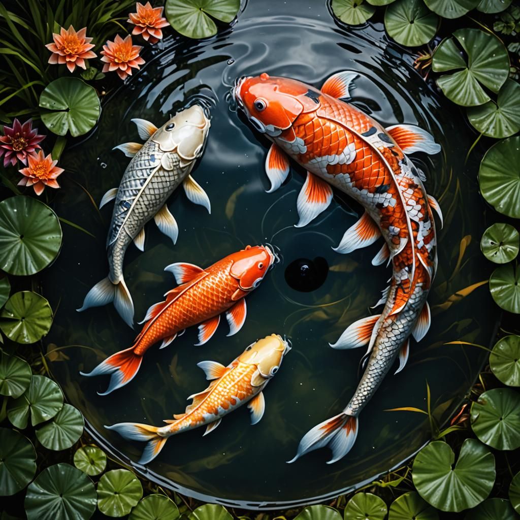 Koi Fish Yin Yang Pond: Hyperrealistic Image