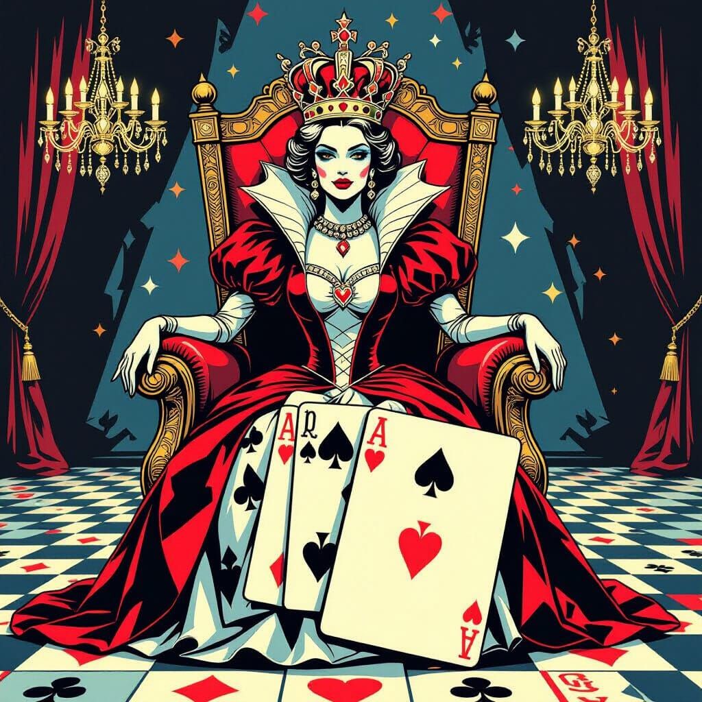 Regal Queen of Hearts in Pop Art Style