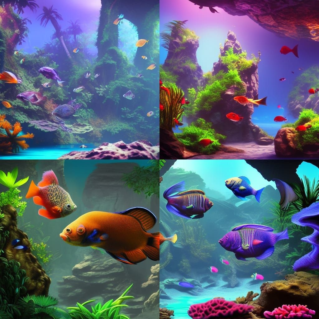Tropical Aquarium Fish in Detailed Matte Painting