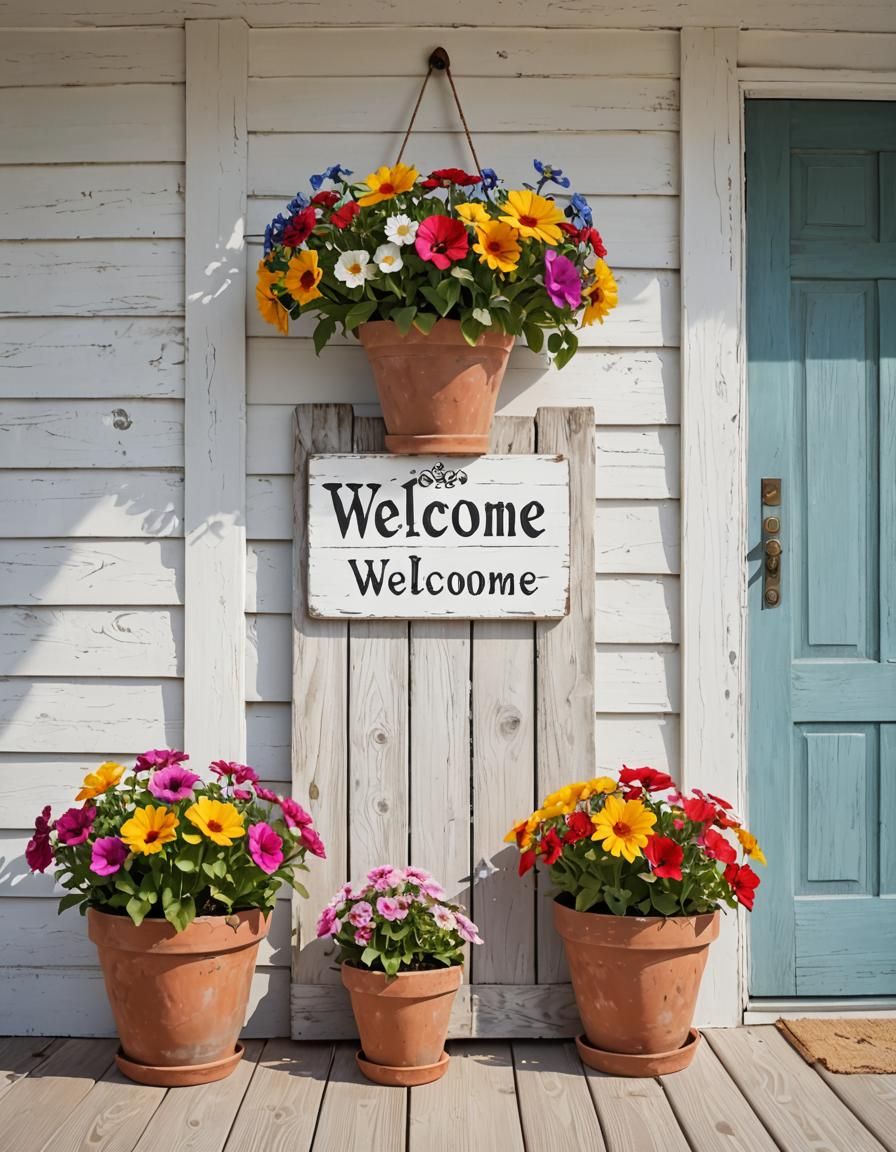 Hyperrealistic Welcome Sign with Flowers Photoillustration