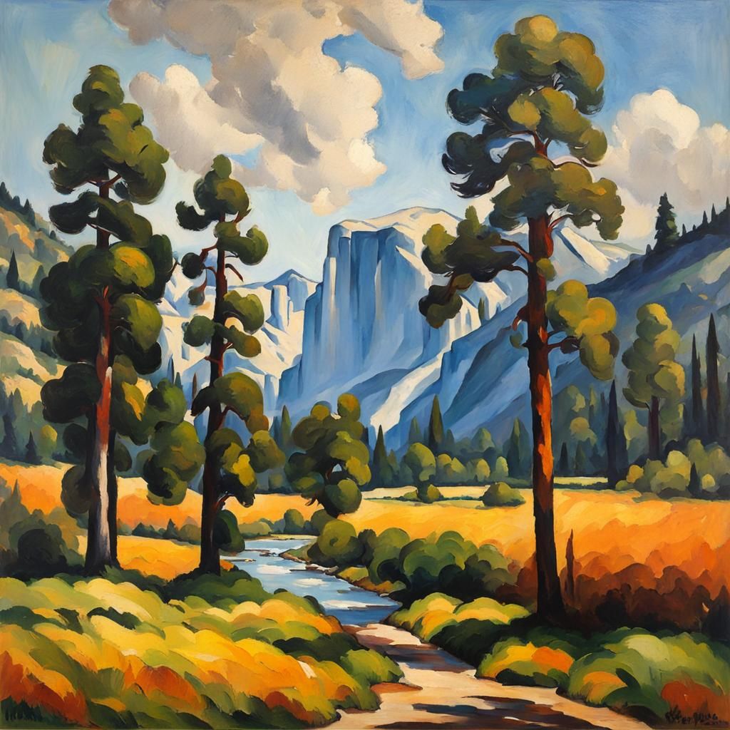 Yosemite Landscape in Cézanne Style