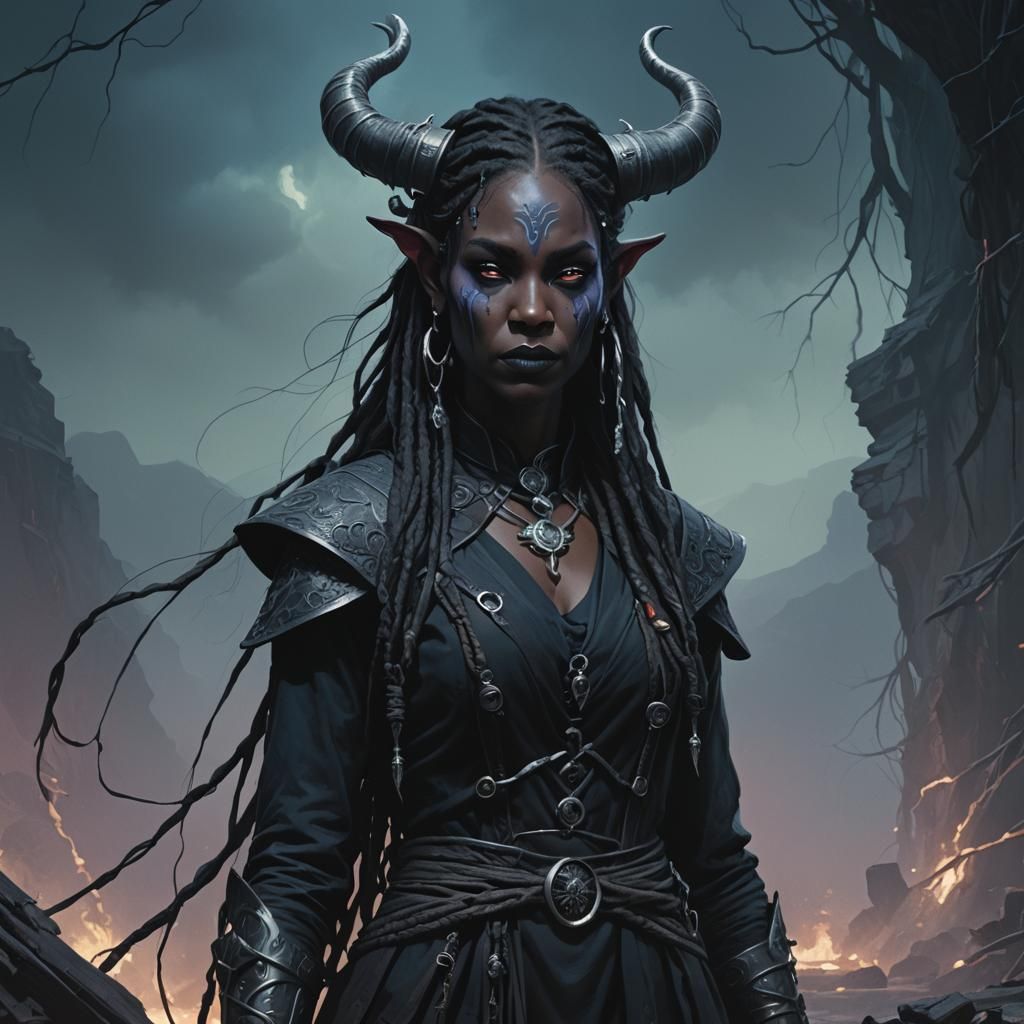 Tiefling Warlock in Dark Fantasy Style