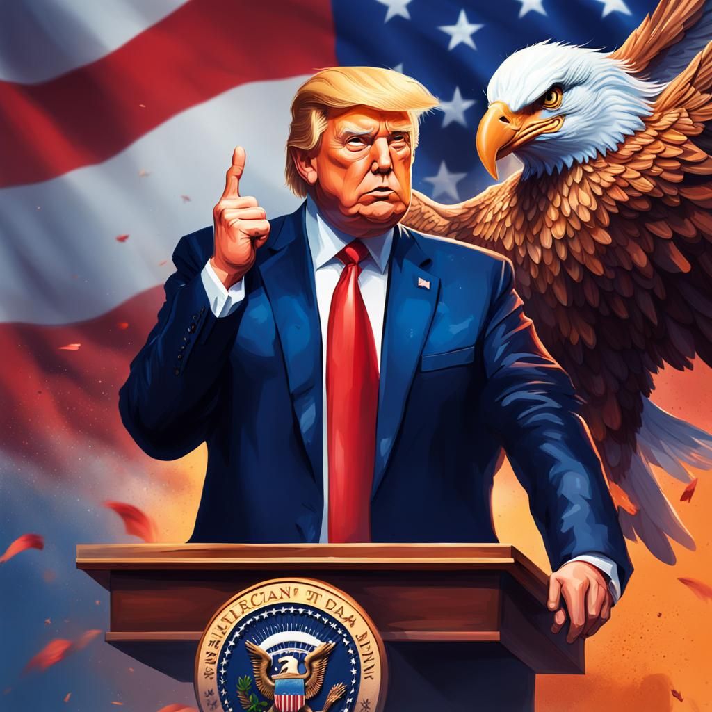 Donald Trump Victory with Eagle: Hyperrealistic Art