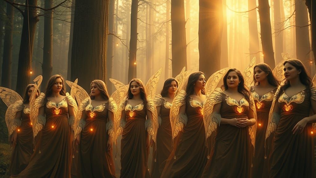 Women in Mystical Forest with Swan Wings and Seal Voices, Em...