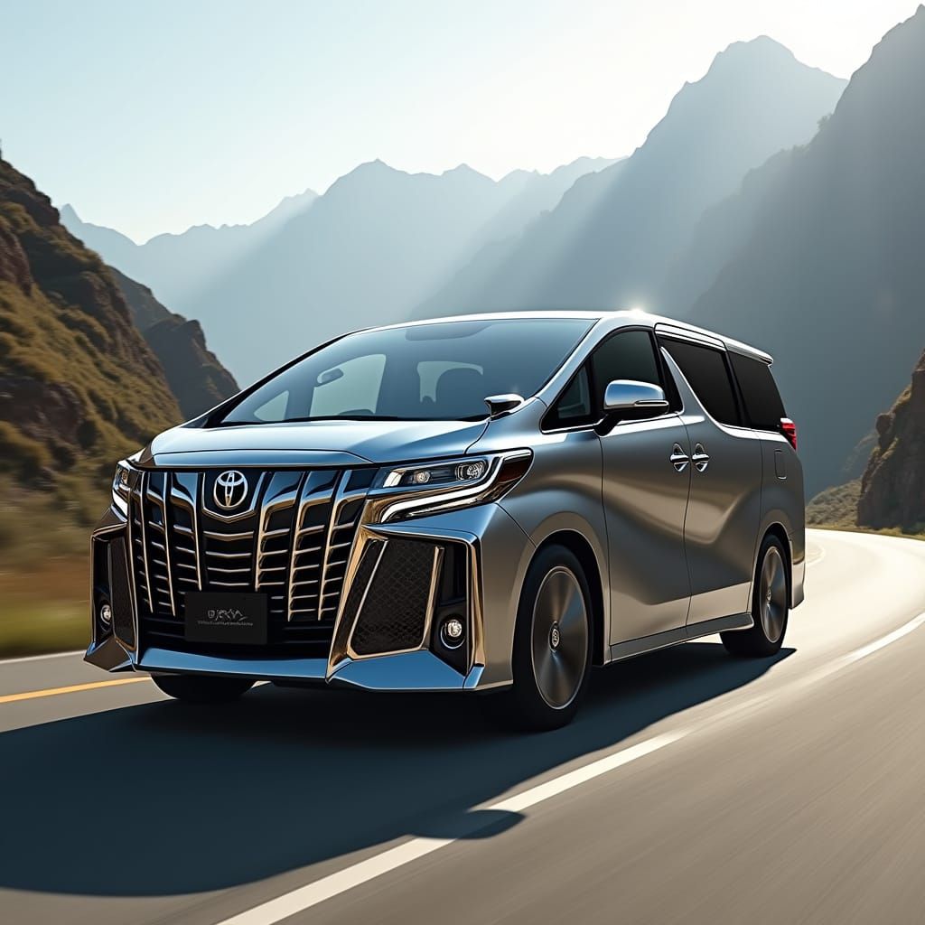 Toyota Alphard on Mountain Road in Futuristic Style
