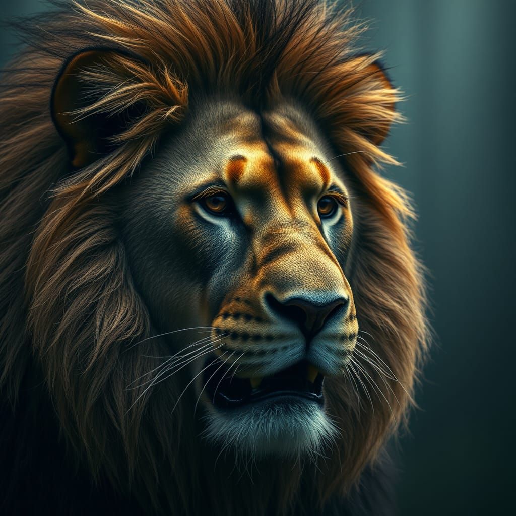 Hyperrealistic Lion Portrait in Sharp Focus
