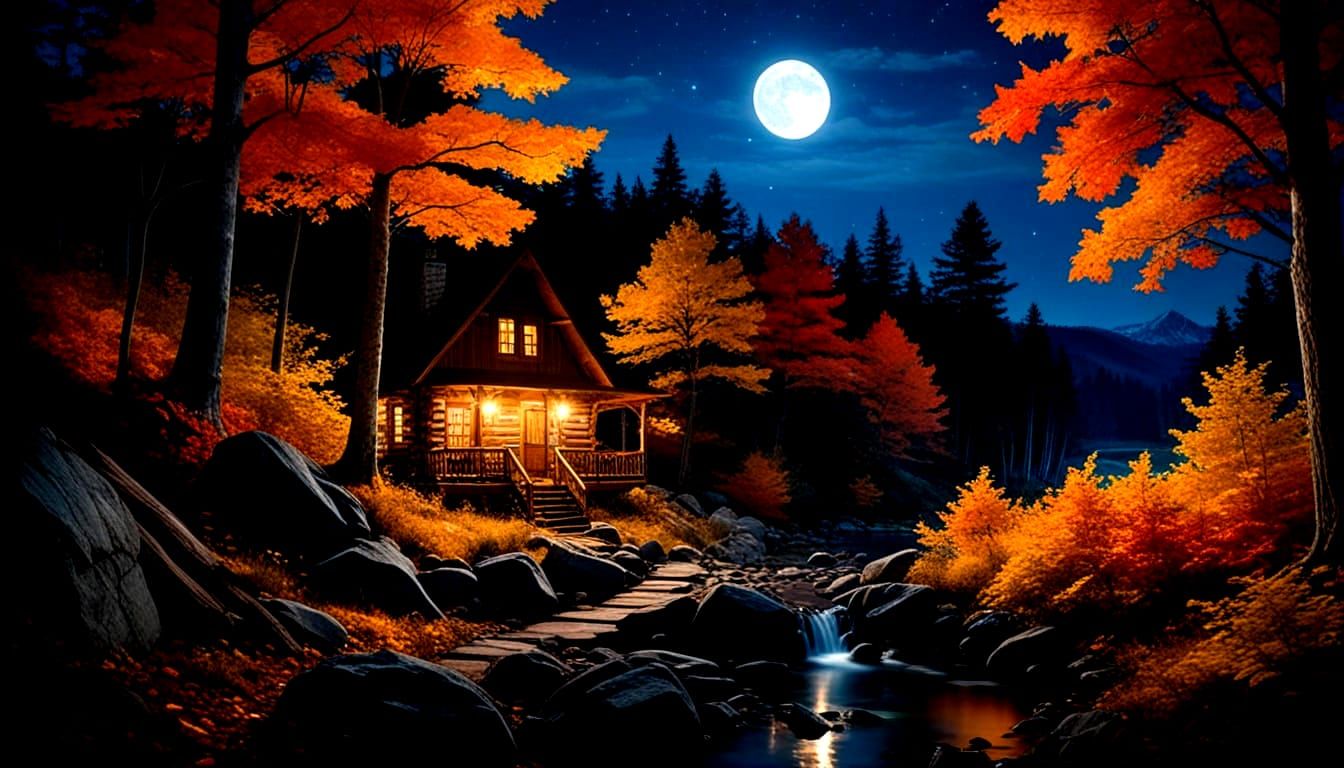 Magical Autumn Mountain Night with Bioluminescent Glow