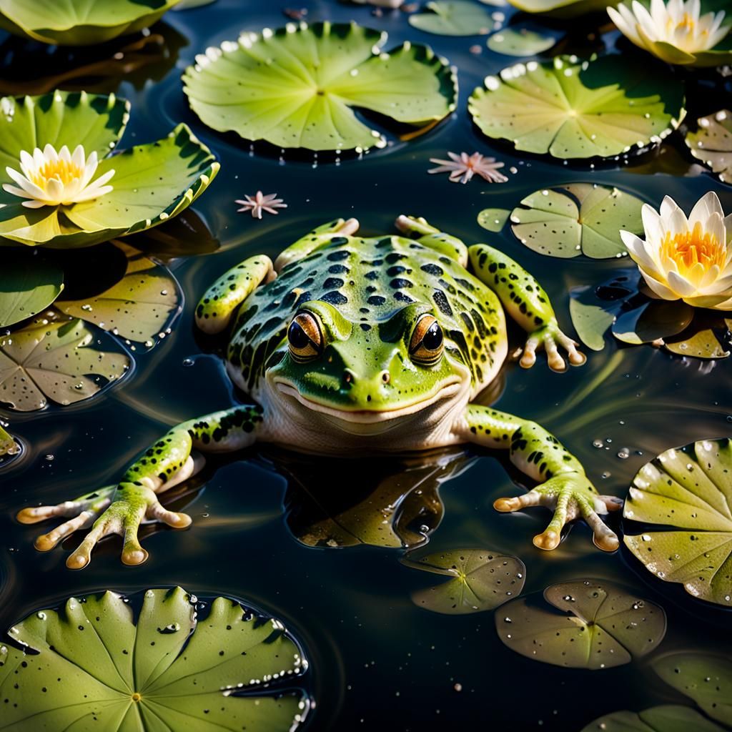 Child Submerged in Frog Pond: Hyper-Realistic Photography