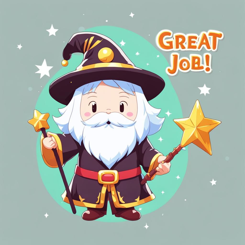 Cute Wizard with Magic Wand in Anime Style
