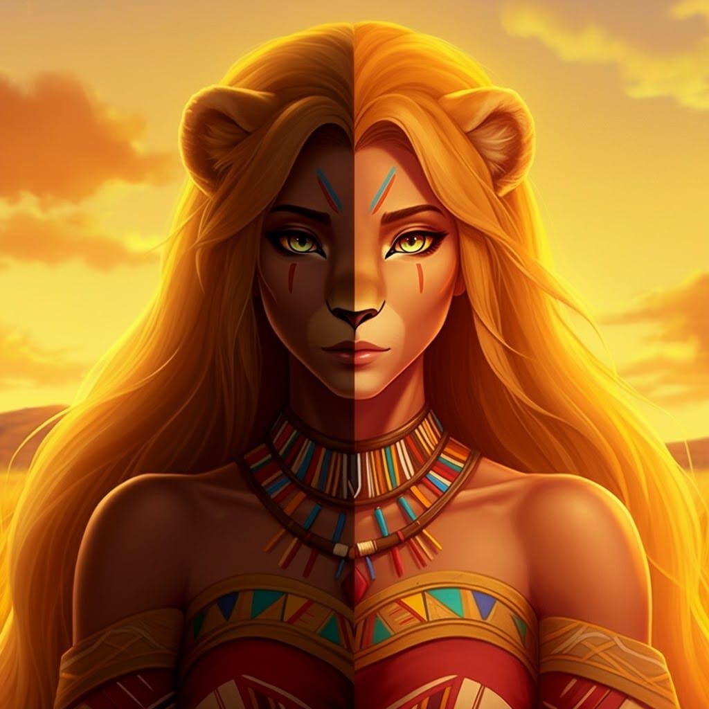 Nala from the Lion King transforming into a human.