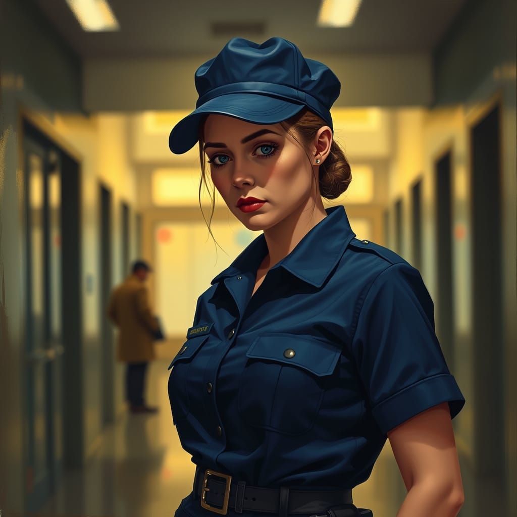 Weary Security Guard in Warm, Golden Light