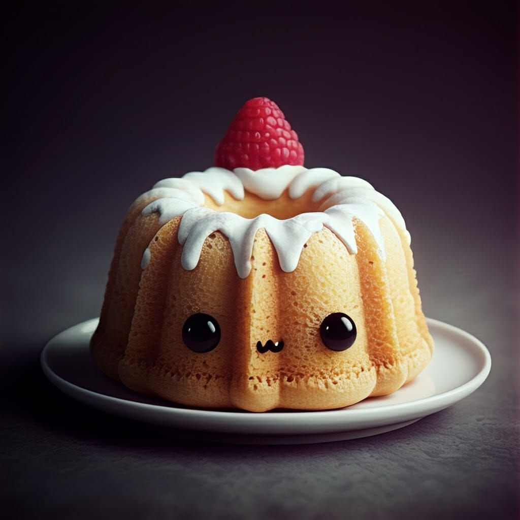 Kawaii Angel Food Cake in Maximalist Digital Art