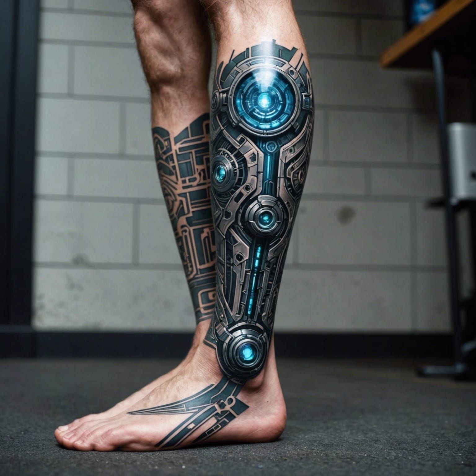 Futuristic Bionic Leg Tattoo in Comic Book Style