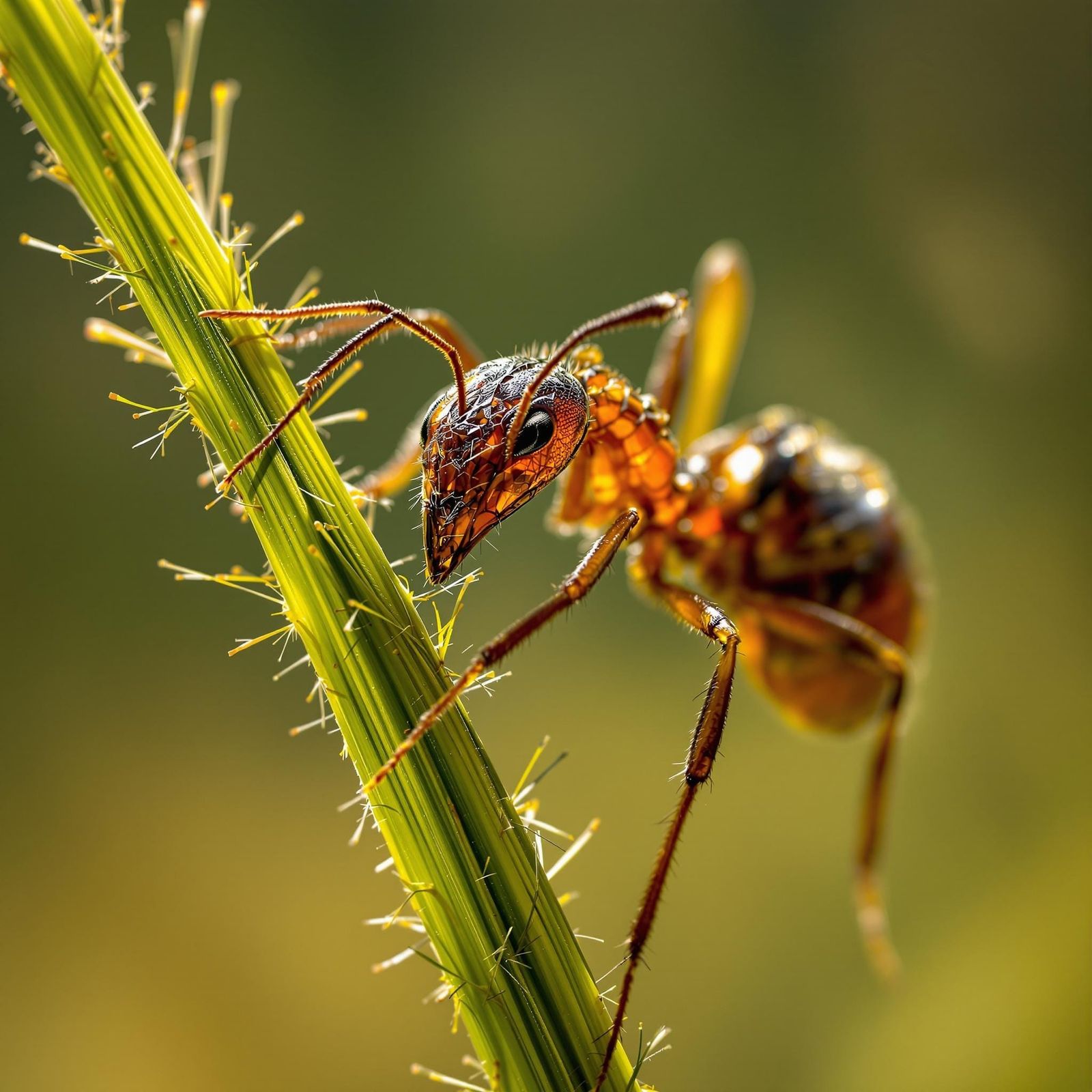 Epic Fire Ant Climbs Blade of Grass in Detailed Digitally Pa...