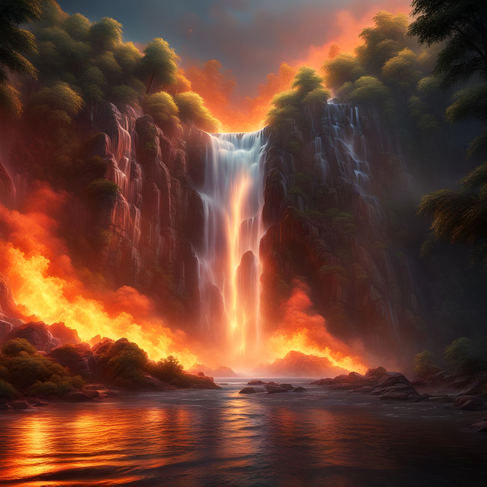 Waterfall on fire