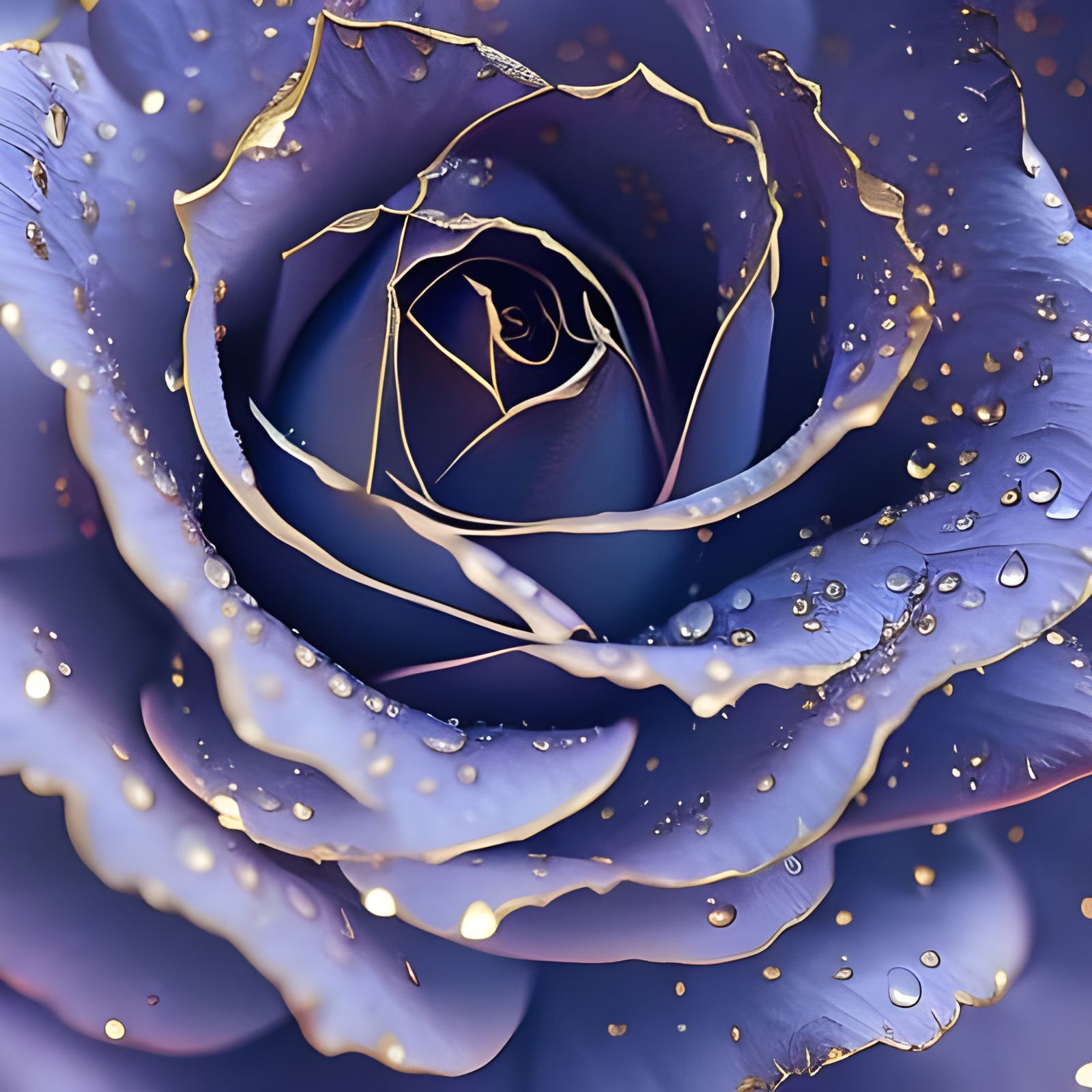 Glowing Rose with Transparent Petals and Gold Filigree