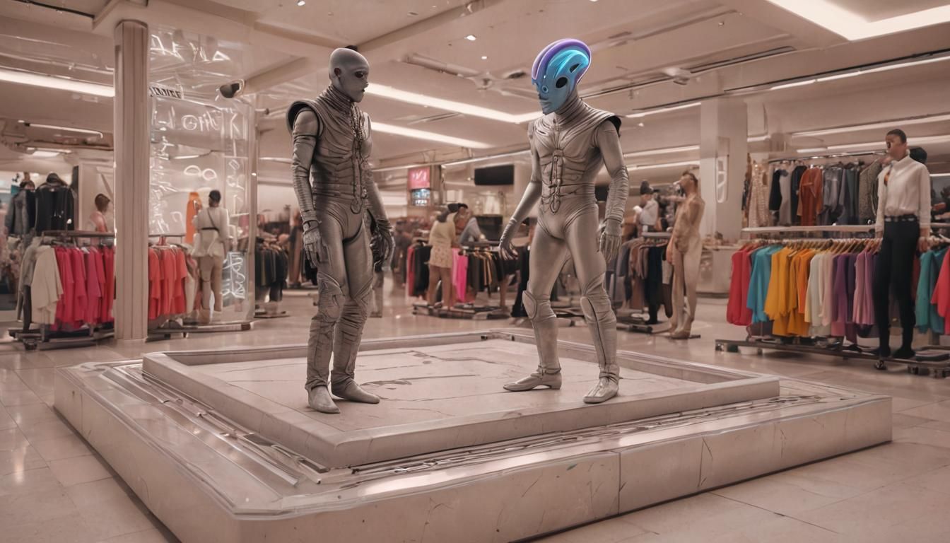 Neon Elvis Alien in Department Store