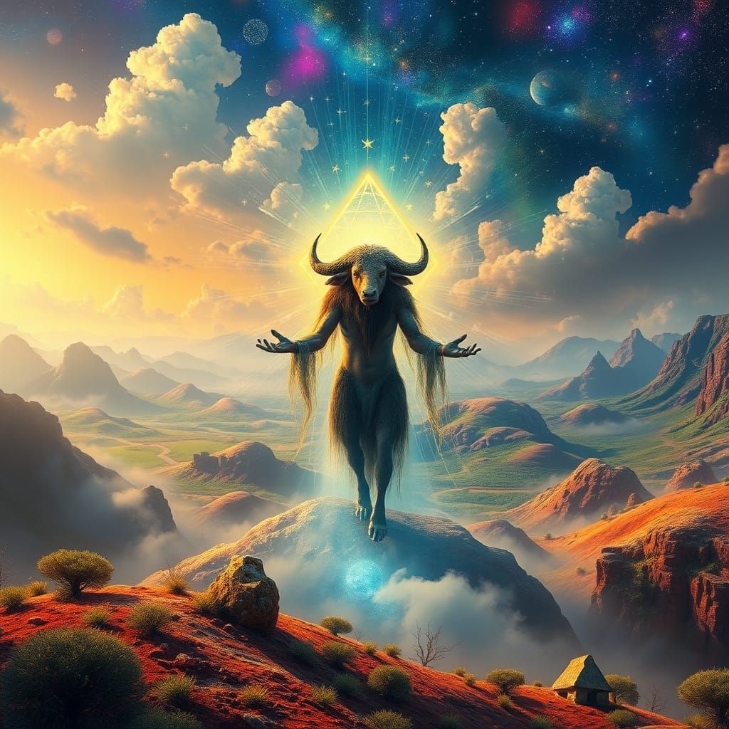 Mystical Buffalo Prism in Iridescent Martian Dreamscape