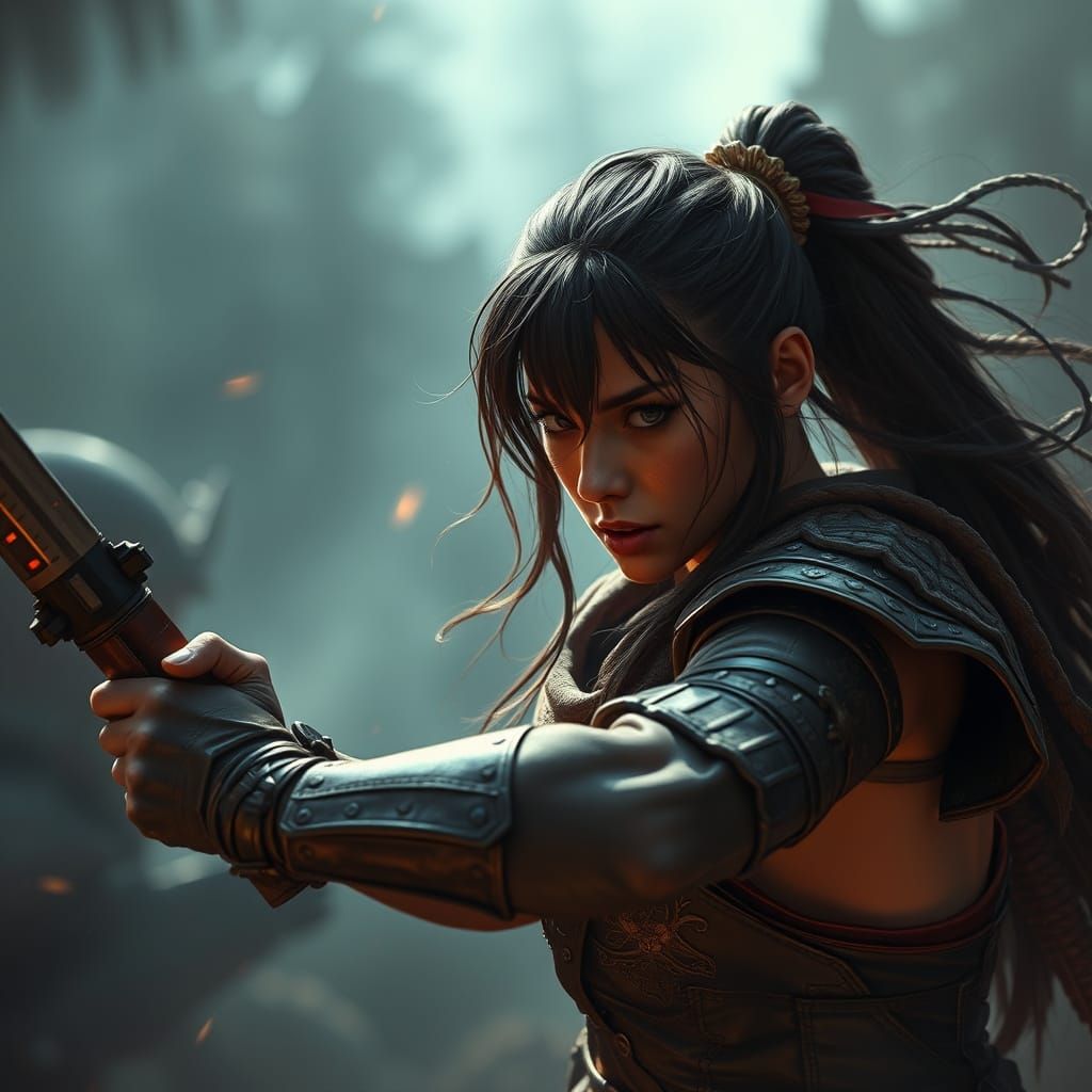 Epic Female Warrior in a Majestic Digital Landscape