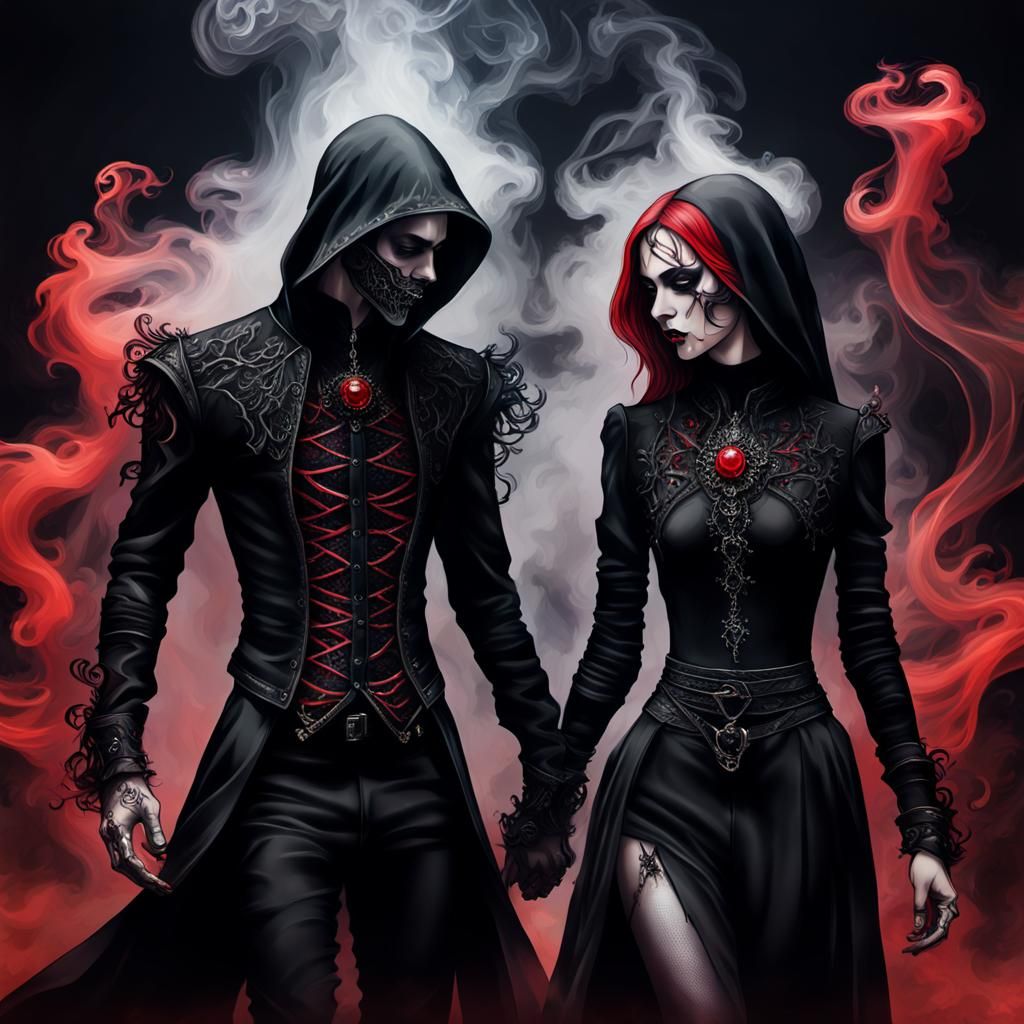 Abstract Gothic Dancers in Smoky Graffiti Art