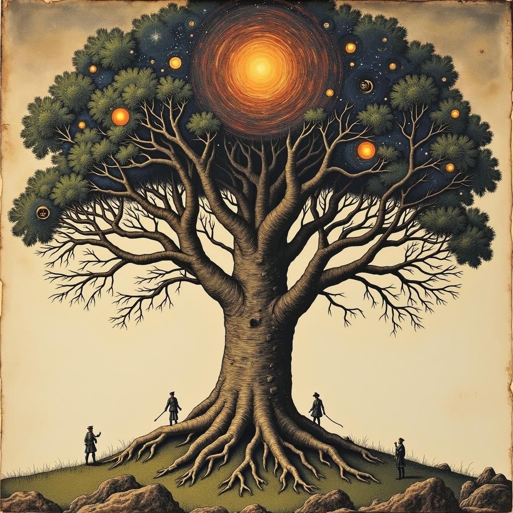 Cosmic Tree in Renaissance Style on Parchment