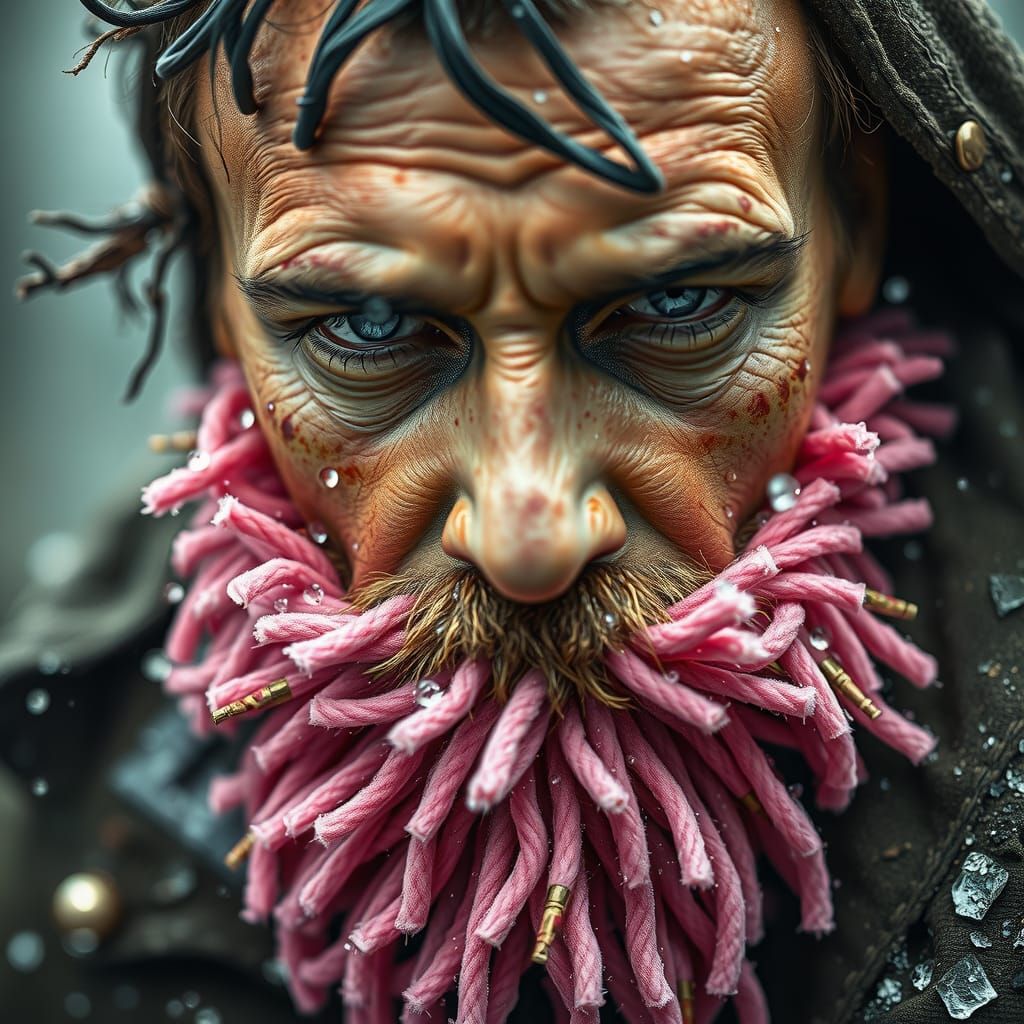 Pink Pipe-Cleaner Beard in Harsh Weather