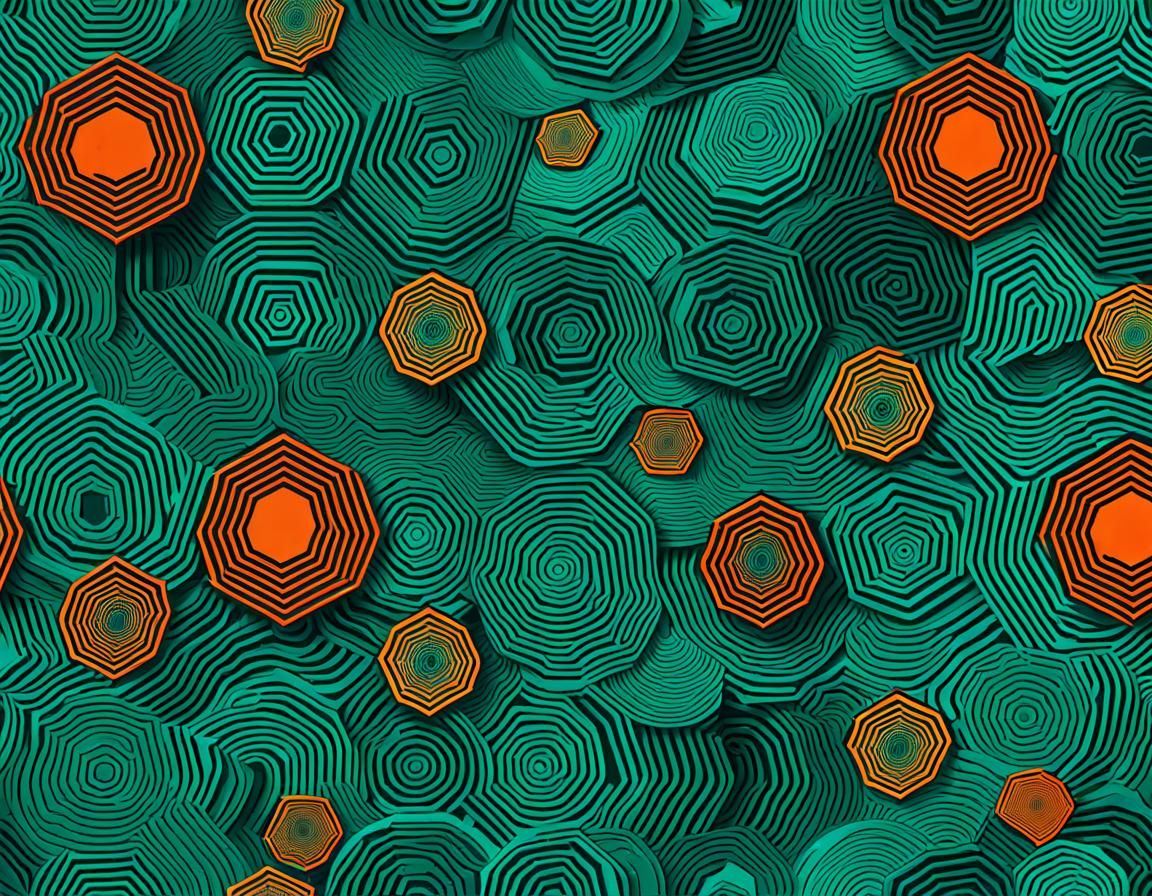 Hexagonal Lunar Cityscape: Teal and Orange Maze