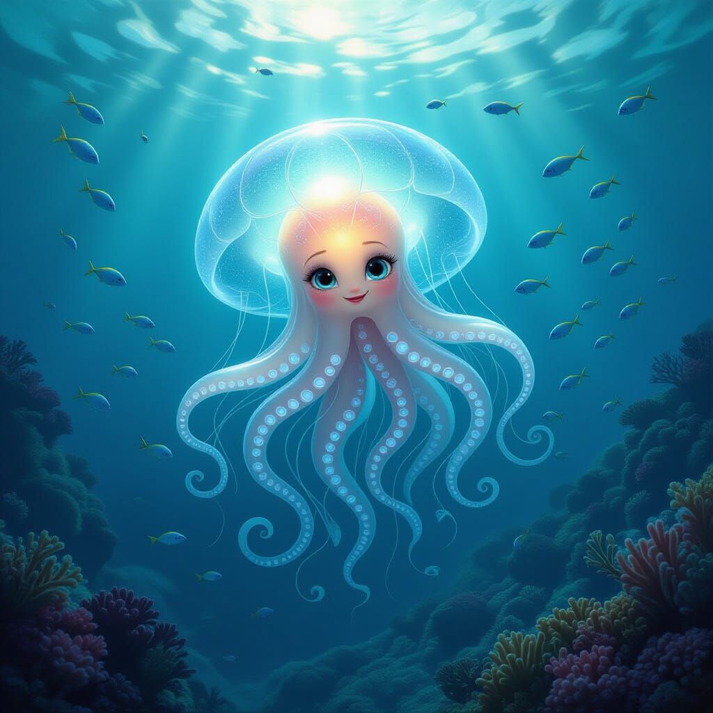 Bioluminescent Jellyfish Dances in Alien Ocean