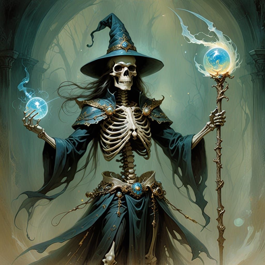 Undead Skeleton Wizard with Opal Staff