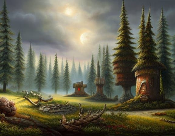 Cozy Fantasy Forest House in Wasteland Landscape