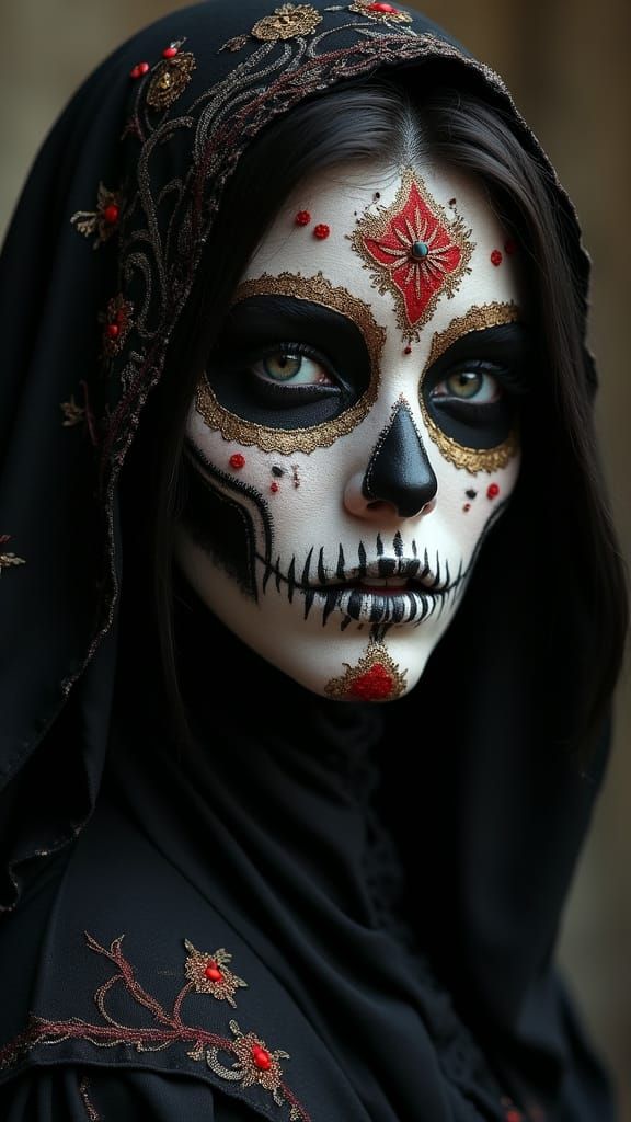 Ornate Skeletal Face Painting: Divine Elegance