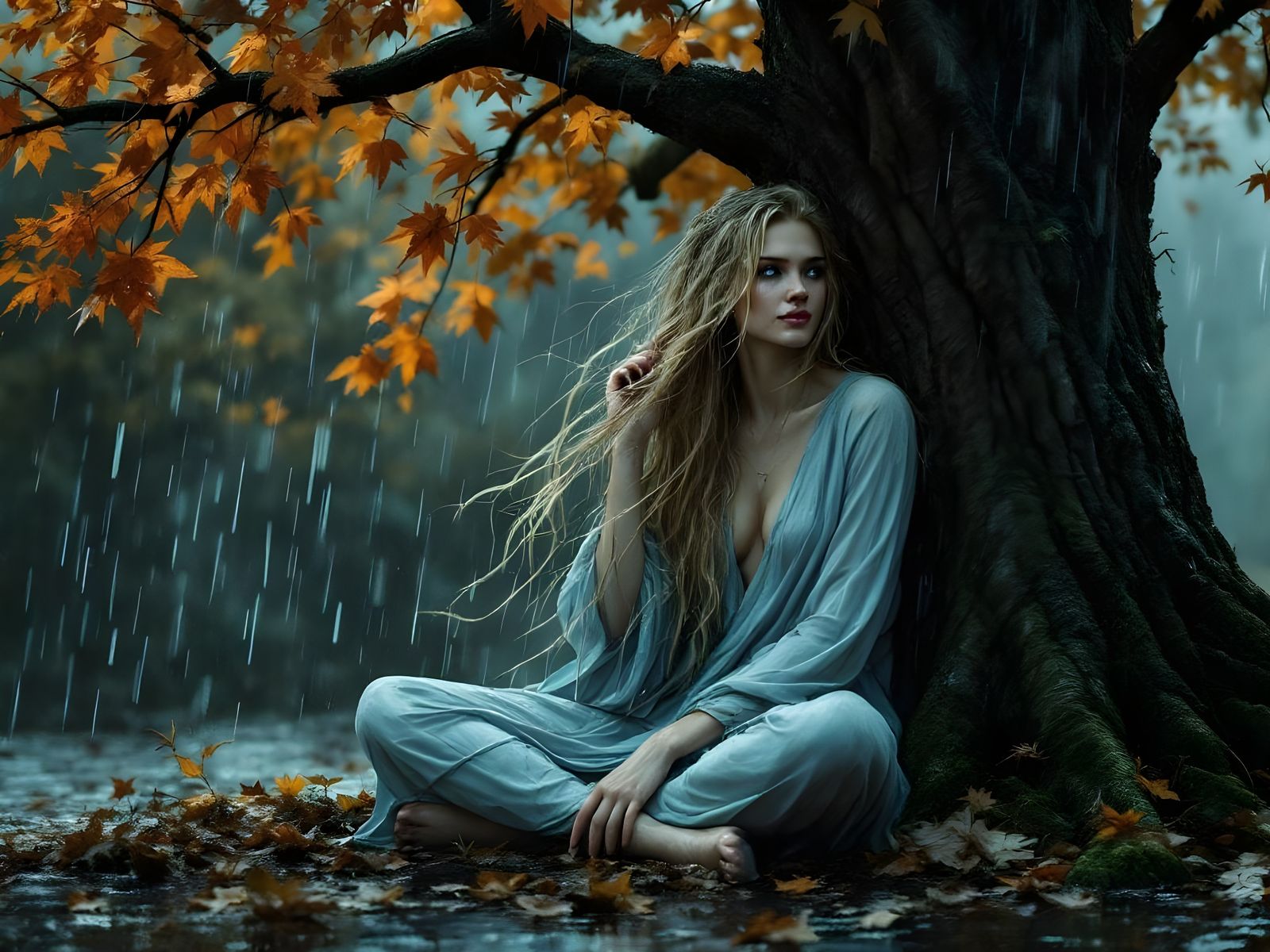 Norse Goddess in Autumn Rain, Anna Razumovskaya Style